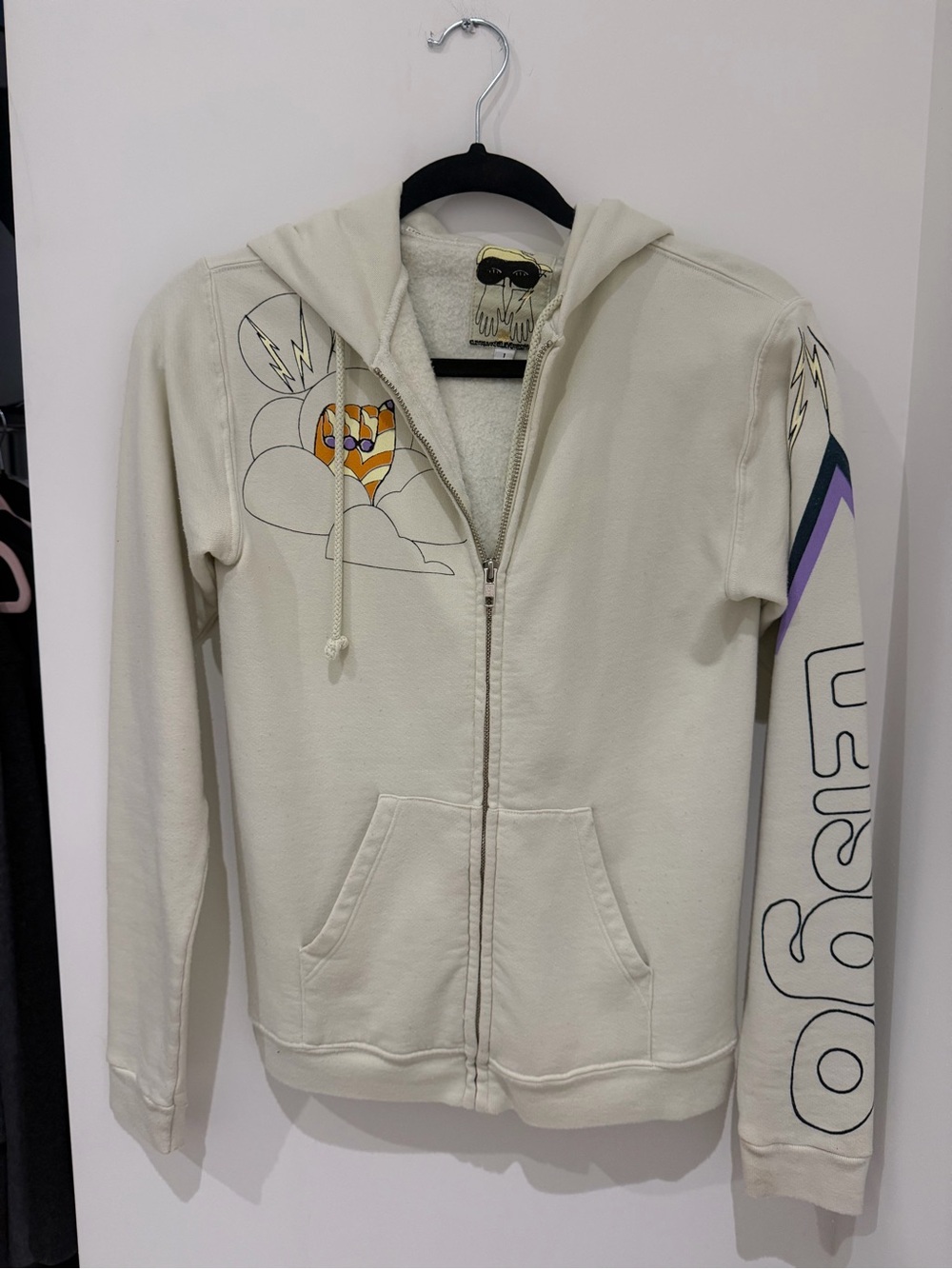 freecity Cream Hoodie with Black and Yellow Graphic Patch